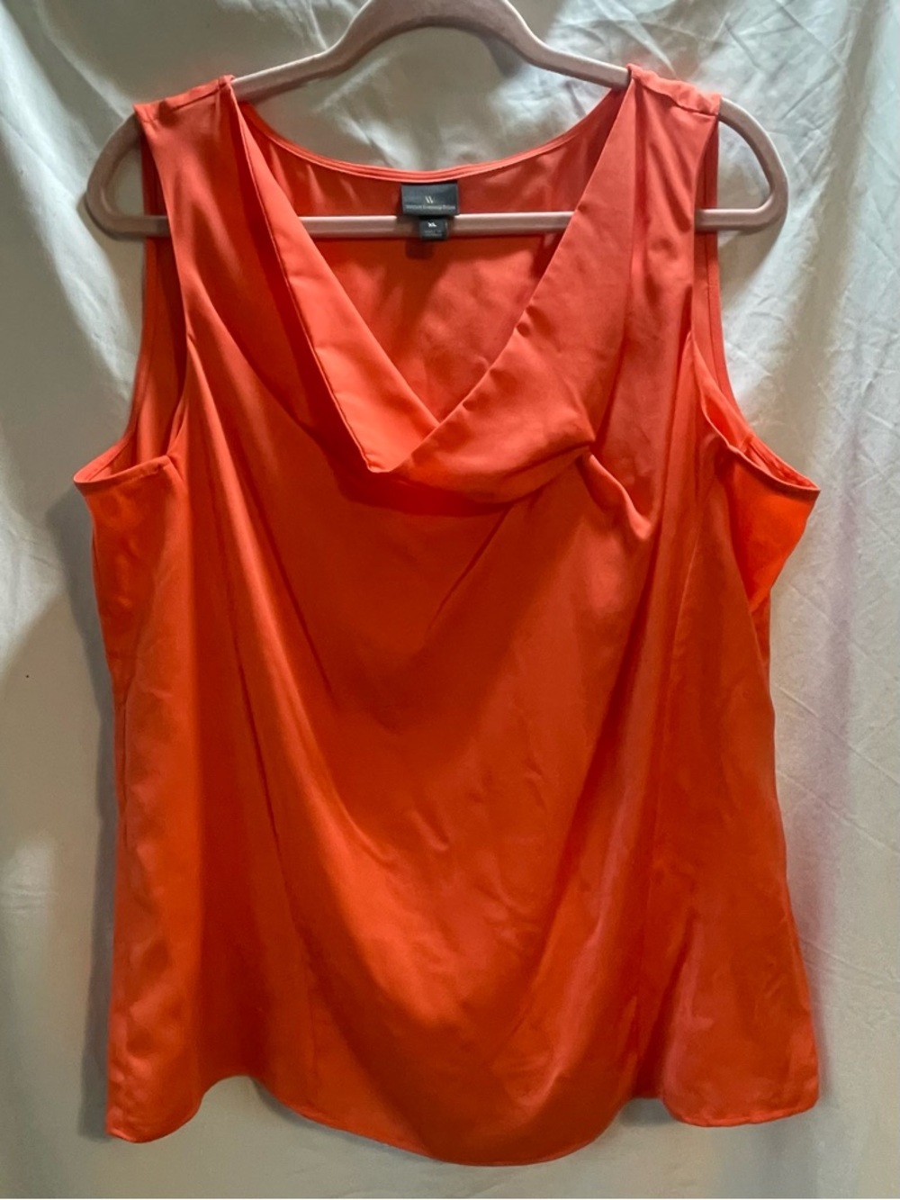Sleeveless Satin Cowl Neck XL Top - Coral Orange